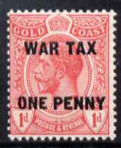 Gold Coast 1918 War Tax KG5 1d on 1d red unmounted mint SG 85, stamps on , stamps on  stamps on , stamps on  stamps on  kg5 , stamps on  stamps on 