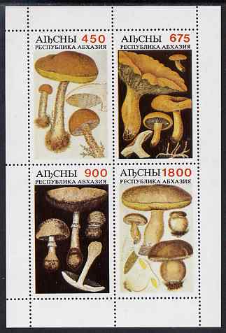 Abkhazia 1997 Mushrooms perf sheetlet containing complete set of 4 values unmounted mint, stamps on , stamps on  stamps on fungi