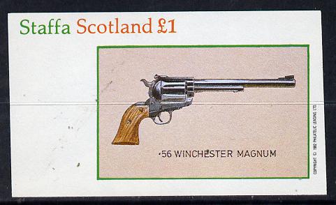 Staffa 1982 Pistols (56 Winchester) imperf souvenir sheet (£1 value) unmounted mint, stamps on militaria, stamps on firearms