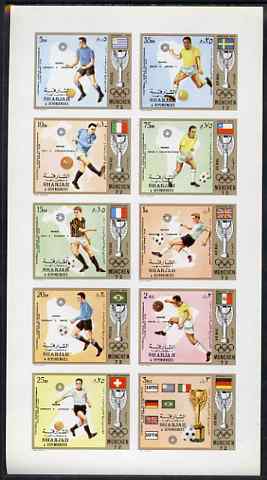 Sharjah 1972 Football (Jules Rimet Cup) imperf set of 10 unmounted mint, Mi 1142-51B, stamps on , stamps on  stamps on football, stamps on  stamps on sport, stamps on  stamps on flags, stamps on  stamps on maps