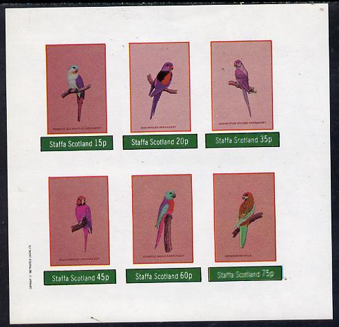 Staffa 1982 Parrakeets imperf set of 6 values (15p to 75p) unmounted mint, stamps on , stamps on  stamps on birds   parrots