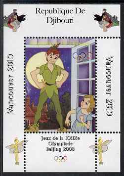 Djibouti 2008 Beijing & Vancouver Olympics - Disney - Peter Pan perf deluxe sheet #1 unmounted mint. Note this item is privately produced and is offered purely on its thematic appeal