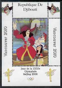 Djibouti 2008 Beijing & Vancouver Olympics - Disney - Peter Pan perf deluxe sheet #4 unmounted mint. Note this item is privately produced and is offered purely on its thematic appeal, stamps on olympics, stamps on disney, stamps on cartoons, stamps on films, stamps on cinema, stamps on movies, stamps on fairy tales, stamps on pirates, stamps on scots, stamps on scotland
