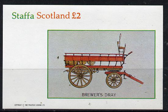 Staffa 1982 Horse Drawn Wagons (Brewers Dray) imperf deluxe sheet (£2 value) unmounted mint, stamps on transport  alcohol   drink    horse-drawn, stamps on beer, stamps on horses