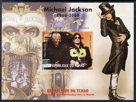 Chad 2009 Michael Jackson #2 with Nelson Mandela imperf s/sheet unmounted mint. Note this item is privately produced and is offered purely on its thematic appeal. , stamps on , stamps on  stamps on , stamps on  stamps on personalities, stamps on  stamps on mandela, stamps on  stamps on nobel, stamps on  stamps on peace, stamps on  stamps on racism, stamps on  stamps on human rights, stamps on  stamps on music, stamps on  stamps on pops, stamps on  stamps on rock, stamps on  stamps on dancing