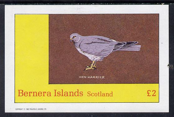 Bernera 1982 Birds #12 (Hen Harrier) imperf deluxe sheet (£2 value) unmounted mint, stamps on birds, stamps on birds of prey