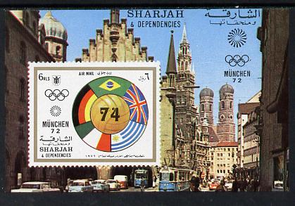 Sharjah 1972 Football imperf m/sheet unmounted mint, Mi BL 148, stamps on football   sport     flags, stamps on buses