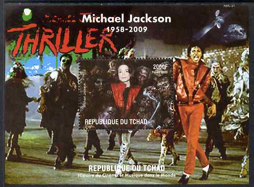 Chad 2009 Michael Jackson #4 - Thriller perf s/sheet unmounted mint. Note this item is privately produced and is offered purely on its thematic appeal. , stamps on , stamps on  stamps on , stamps on  stamps on personalities, stamps on  stamps on music, stamps on  stamps on pops, stamps on  stamps on rock, stamps on  stamps on dancing