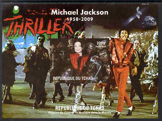 Chad 2009 Michael Jackson #4 - Thriller imperf s/sheet unmounted mint. Note this item is privately produced and is offered purely on its thematic appeal. , stamps on , stamps on  stamps on , stamps on  stamps on personalities, stamps on  stamps on music, stamps on  stamps on pops, stamps on  stamps on rock, stamps on  stamps on dancing