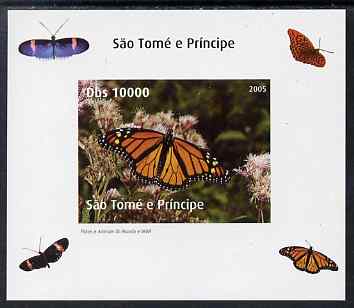 St Thomas & Prince Islands 2005 Butterflies #1 individual imperf deluxe sheet unmounted mint. Note this item is privately produced and is offered purely on its thematic appeal, stamps on , stamps on  stamps on butterflies