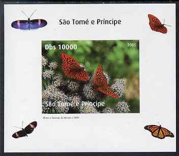 St Thomas & Prince Islands 2005 Butterflies #3 individual imperf deluxe sheet unmounted mint. Note this item is privately produced and is offered purely on its thematic a..., stamps on butterflies