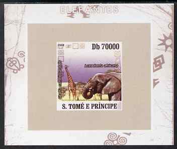 St Thomas & Prince Islands 2008 Elephants #1 individual imperf deluxe sheet unmounted mint. Note this item is privately produced and is offered purely on its thematic appeal, stamps on animals, stamps on elephants, stamps on giraffes