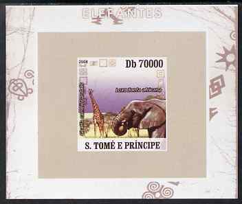 St Thomas & Prince Islands 2008 Elephants #1 individual imperf deluxe sheet unmounted mint. Note this item is privately produced and is offered purely on its thematic appeal, stamps on , stamps on  stamps on animals, stamps on  stamps on elephants, stamps on  stamps on giraffes