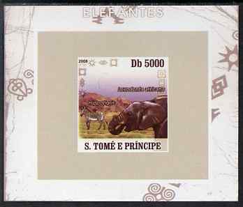 St Thomas & Prince Islands 2008 Elephants #2 individual imperf deluxe sheet unmounted mint. Note this item is privately produced and is offered purely on its thematic appeal, stamps on animals, stamps on elephants, stamps on zebras, stamps on zebra