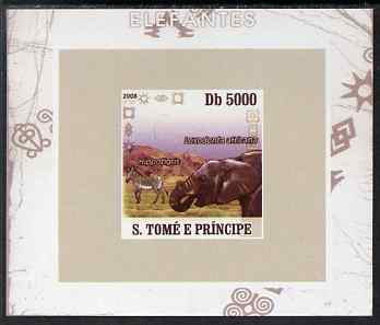 St Thomas & Prince Islands 2008 Elephants #2 individual imperf deluxe sheet unmounted mint. Note this item is privately produced and is offered purely on its thematic app..., stamps on animals, stamps on elephants, stamps on zebras, stamps on zebra