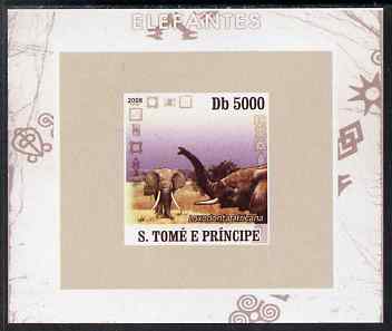 St Thomas & Prince Islands 2008 Elephants #3 individual imperf deluxe sheet unmounted mint. Note this item is privately produced and is offered purely on its thematic app..., stamps on animals, stamps on elephants