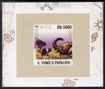 St Thomas & Prince Islands 2008 Elephants #4 individual imperf deluxe sheet unmounted mint. Note this item is privately produced and is offered purely on its thematic app..., stamps on animals, stamps on elephants