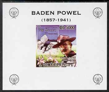 St Thomas & Prince Islands 2008 Baden Powell #1 individual imperf deluxe sheet unmounted mint. Note this item is privately produced and is offered purely on its thematic appeal, stamps on personalities, stamps on scouts, stamps on orchids