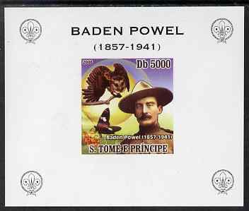 St Thomas & Prince Islands 2008 Baden Powell #3 individual imperf deluxe sheet unmounted mint. Note this item is privately produced and is offered purely on its thematic ..., stamps on personalities, stamps on scouts, stamps on owls, stamps on butterflies