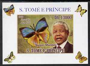 St Thomas & Prince Islands 2009 Nelson Mandela & Butterfly #1 individual imperf deluxe sheet unmounted mint. Note this item is privately produced and is offered purely on its thematic appeal, stamps on , stamps on  stamps on personalities, stamps on  stamps on mandela, stamps on  stamps on nobel, stamps on  stamps on peace, stamps on  stamps on racism, stamps on  stamps on human rights, stamps on  stamps on butterflies