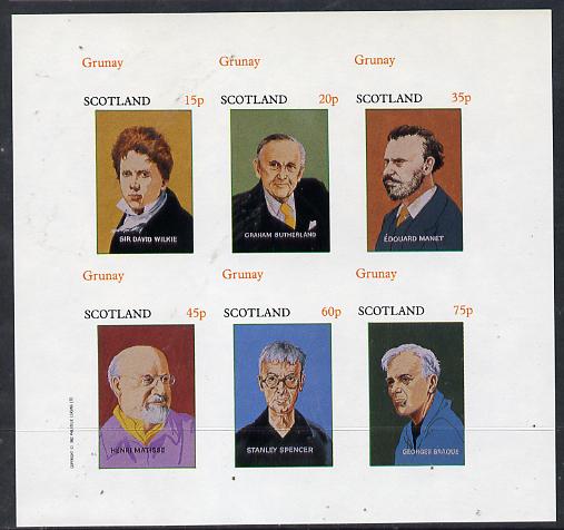 Grunay 1982 Artists (Wilkie, Sutherland, Matisse etc) imperf set of 6 values (15p to 75p) unmounted mint, stamps on , stamps on  stamps on arts     personalities    matisse    manet      braque     sutherland      wilkie