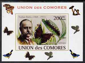 Comoro Islands 2008 Entomologists & Butterflies #1 Nathan Banks individual imperf deluxe sheet unmounted mint. Note this item is privately produced and is offered purely ..., stamps on , stamps on personalities, stamps on butterflies, stamps on scientists, stamps on 