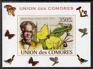 Comoro Islands 2008 Entomologists & Butterflies #2 Henry Walter Bates individual imperf deluxe sheet unmounted mint. Note this item is privately produced and is offered p..., stamps on , stamps on personalities, stamps on butterflies, stamps on scientists, stamps on 