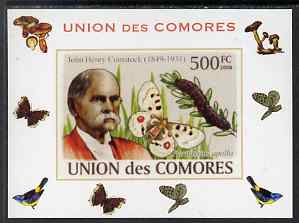 Comoro Islands 2008 Entomologists & Butterflies #4 John Henry Comstock individual imperf deluxe sheet unmounted mint. Note this item is privately produced and is offered ..., stamps on , stamps on personalities, stamps on butterflies, stamps on scientists, stamps on 