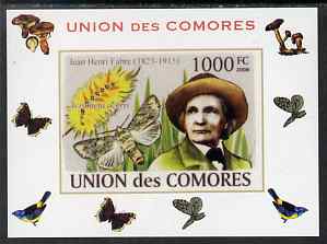 Comoro Islands 2008 Entomologists & Butterflies #5 Jean Henri Fabre individual imperf deluxe sheet unmounted mint. Note this item is privately produced and is offered pur..., stamps on , stamps on personalities, stamps on butterflies, stamps on scientists, stamps on 