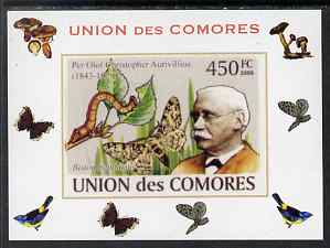 Comoro Islands 2008 Entomologists & Butterflies #6 Per Olaf Christopher Aurivillius individual imperf deluxe sheet unmounted mint. Note this item is privately produced and is offered purely on its thematic appeal, it has no postal validity, stamps on , stamps on  stamps on , stamps on  stamps on personalities, stamps on  stamps on butterflies, stamps on  stamps on scientists, stamps on  stamps on 