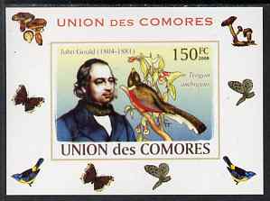 Comoro Islands 2008 Ornithologists & Birds #2 John Gould 150f individual imperf deluxe sheet unmounted mint. Note this item is privately produced and is offered purely on its thematic appeal, it has no postal validity, stamps on , stamps on personalities, stamps on birds, stamps on scientists, stamps on 