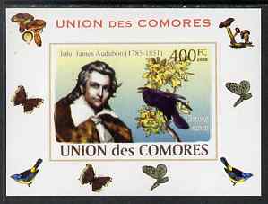 Comoro Islands 2008 Ornithologists & Birds #5 John James Audubon 400f individual imperf deluxe sheet unmounted mint. Note this item is privately produced and is offered p..., stamps on , stamps on personalities, stamps on birds, stamps on scientists, stamps on 