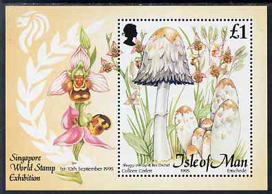 Isle of Man 1995 Fungi perf m/sheet unmounted mint inscribed Singapore Stamp Exhibition, SG MS 667, stamps on fungi, stamps on stamp exhibitions