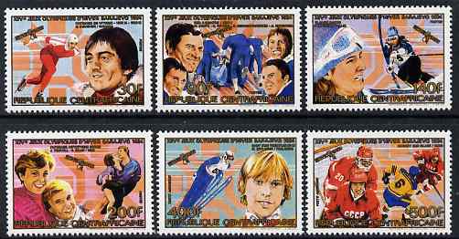 Central African Republic 1986 Winter Olympic Gold Medallists perf set of 6 unmounted mint SG 1048-53, stamps on , stamps on  stamps on olympics, stamps on  stamps on ice skating, stamps on  stamps on bob sled, stamps on  stamps on ice hockey