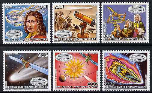 Central African Republic 1986 Appearance of Halleys Comet - 1st issue perf set of 6 unmounted mint SG 1170-75, stamps on space, stamps on halley, stamps on satellites, stamps on telescopes