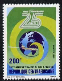 Central African Republic 1986 25th Anniversary of Air Afrique 200f unmounted mint SG 1229, stamps on , stamps on  stamps on aviation, stamps on  stamps on douglas, stamps on  stamps on dc-10, stamps on  stamps on globes