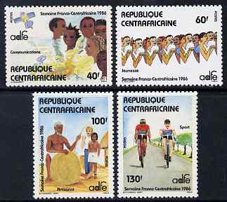 Central African Republic 1986 Franco-Central Africa week perf set of 4 unmounted mint SG 1193-6, stamps on , stamps on  stamps on communications, stamps on  stamps on bicycles, stamps on  stamps on youth