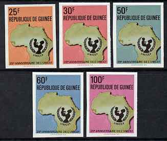 Guinea - Conakry 1971 25th Anniversary of UNICEF imperf set of 5 from limited printing unmounted mint as SG 750-4, stamps on unicef, stamps on children, stamps on maps, stamps on united nations