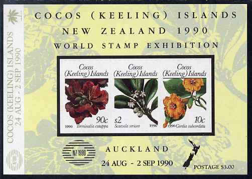 Cocos (Keeling) Islands 1990 New Zealand Stamp Exhibition self adhesive m/sheet unmounted mint, SG MS229, stamps on , stamps on  stamps on flowers, stamps on  stamps on stamp exhibitions