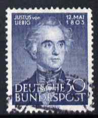 Germany - West 1953 150th Birth Anniversary of Liebig (Chemist) cds used SG 1092, stamps on science, stamps on chemistry, stamps on personalities.agriculture