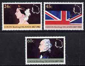 Cocos (Keeling) Islands 1982 125th Anniversary of Annexation perf set of 3 unmounted mint, SG 79-81, stamps on , stamps on  stamps on constitutions, stamps on  stamps on flags maps