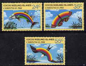 Cocos (Keeling) Islands 1984 Christmas perf set of 3 unmounted mint, SG 122-4, stamps on christmas, stamps on rainbows, stamps on fish, stamps on butterflies, stamps on birds