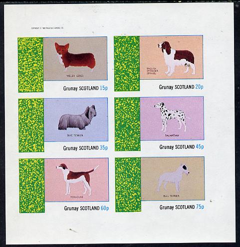 Grunay 1982 Dogs (Corgi, Dalmation, Bull Terrier etc) imperf set of 6 values (15p to 75p) unmounted mint, stamps on animals    dogs     corgi     dalmation     terrier    spaniel   fox-hound