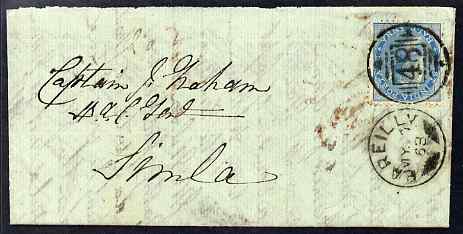 India 1863 entire to Simba bearing 1/2a blue with fine Bareilly ‘48’ duplex cancel, stamps on , stamps on  stamps on india 1863 entire to simba bearing 1/2a blue with fine bareilly \d448\d5 duplex cancel