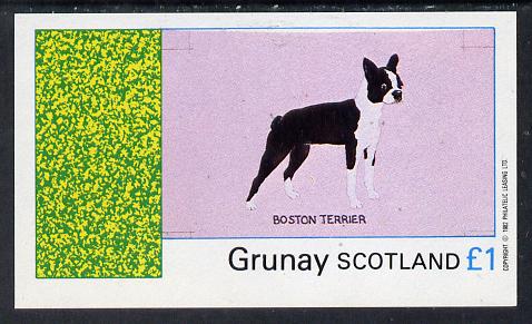 Grunay 1982 Dogs (Boston Terrier) imperf souvenir sheet (£1 value) unmounted mint, stamps on animals    dogs    terrier