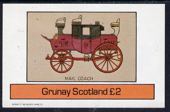 Grunay 1982 Transport (Mail Coach) imperf deluxe sheet (£2 value) unmounted mint, stamps on postal, stamps on transport, stamps on mail coaches, stamps on horse drawn, stamps on horses