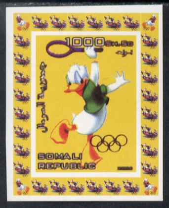 Somalia 2006 Beijing Olympics (China 2008) #11 - Donald Duck Sports - Tennis imperf individual deluxe sheet unmounted mint. Note this item is privately produced and is of..., stamps on disney, stamps on entertainments, stamps on films, stamps on cinema, stamps on cartoons, stamps on sport, stamps on tennis, stamps on olympics