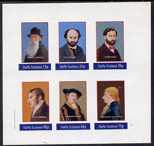 Staffa 1982 Artists (Pissarro, Constable, Turner, etc) imperf set of 6 values (15p to 75p) unmounted mint, stamps on arts     personalities      pissarro    cezanne    sisley    constable    rembrandt    turner