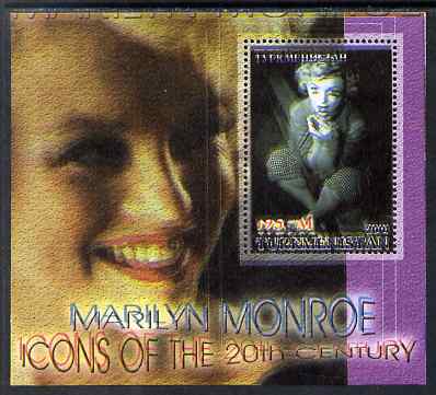 Turkmenistan 2001 Icons of the 20th Century - Marilyn Monroe perf s/sheet #2 with superb misplacement of magenta giving a spectacular double impression, unmounted mint, stamps on personalities, stamps on marilyn, stamps on music, stamps on films, stamps on cinema, stamps on films, stamps on movies
