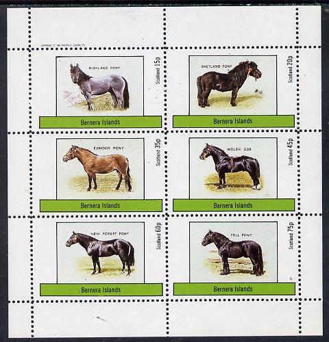 Bernera 1982 Ponies (Highland, Shetland, Exmoor etc) perf set of 6 values (15p to 75p) unmounted mint, stamps on animals    horses